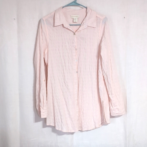 Cynthia Rowley Pale Pink Long Sleeve Textured Cotton Button Up Size Large - Picture 1 of 6
